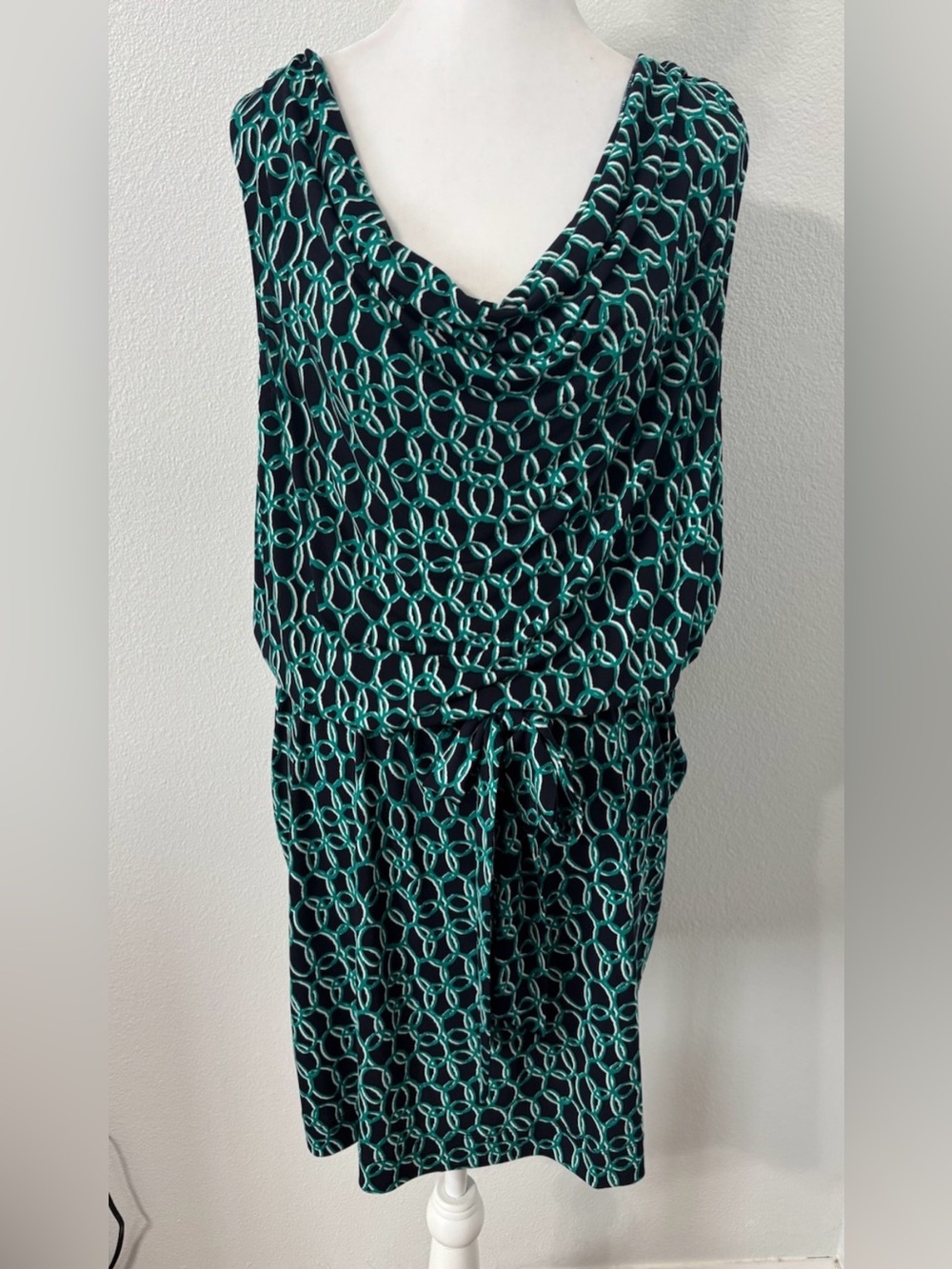 Banana Republic Womens Print Jersey Dress Size Large Sleeveless Elastic Tie